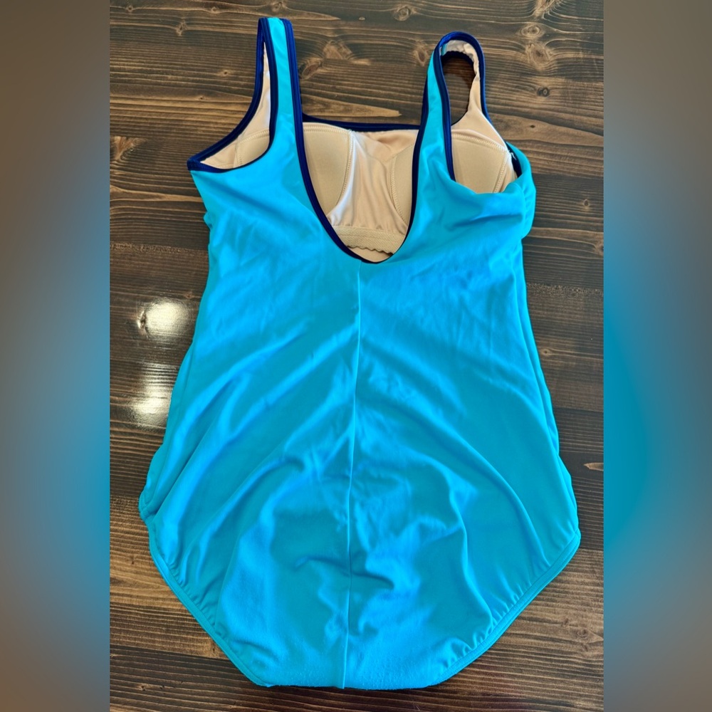 Lands'‎ End One Piece Swimsuit in Teal with Navy Trim - Picture 2 of 7